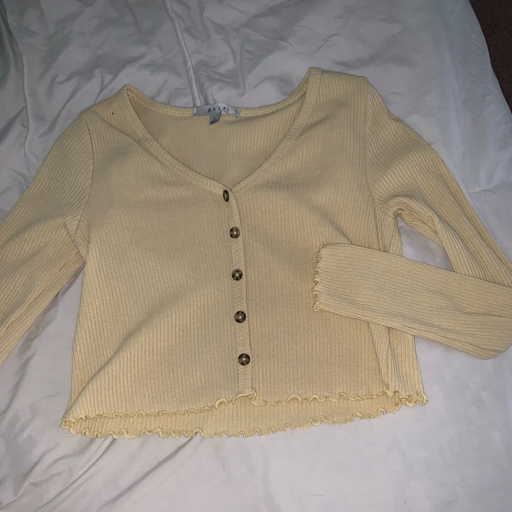 Cute pastel yellow frill crop button cardigan Y2K